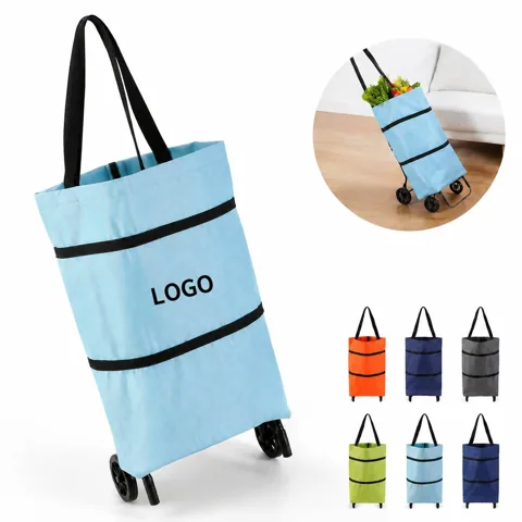 Foldable Shopping Cart Tote with Wheels, Oxford Utility Bag