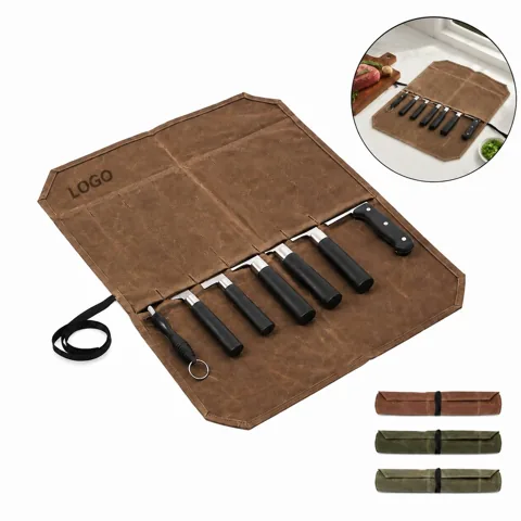 Canvas 7 Slot Cut Resistant Knife Roll Organizer