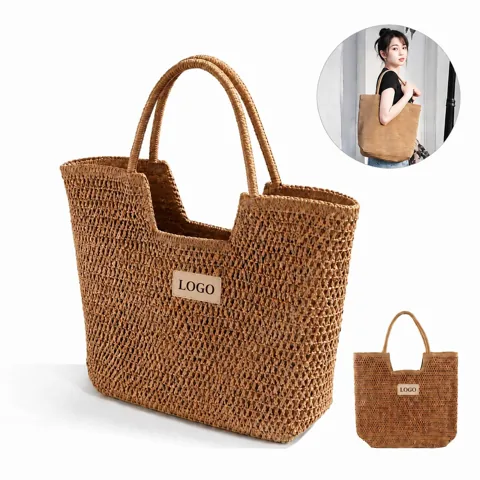 Handwoven Natural Straw Beach Tote with Inner Pocket
