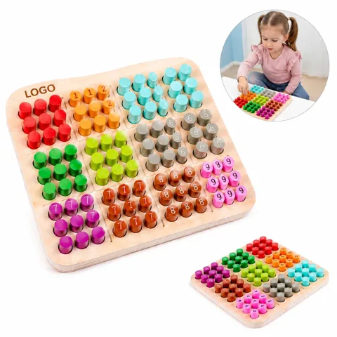 Rainbow Wooden Sudoku Board Puzzle Educational Logic Game