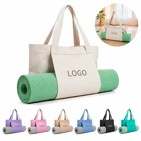 Premium Cotton Canvas Yoga Tote with Mat Holder for Gym