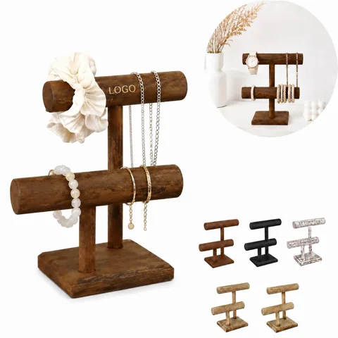 Classic Wooden Jewelry Organizer Stand with Two-Tier Storage