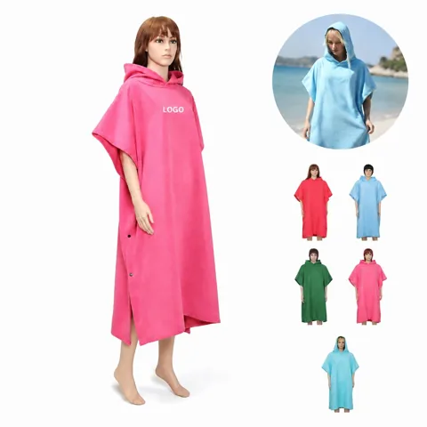 Adult Kids Hooded Quick Dry Changing Poncho for Beach Pool
