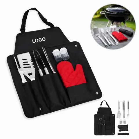 BBQ Tool Apron Set with 5-Piece Grilling Essentials