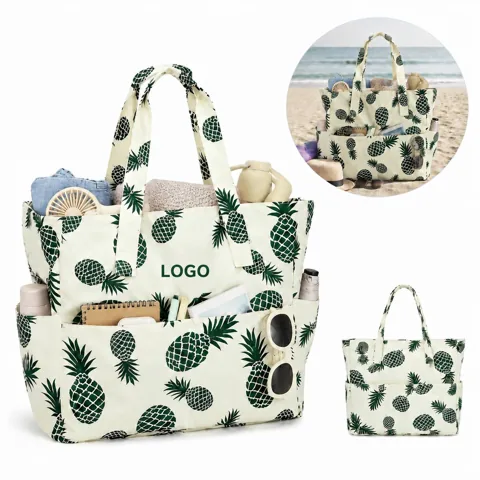 Custom Logo Large Beach Tote Bag Water Resistant Oxford
