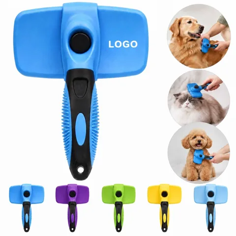 Pet Deshedding Brush One Button Release Stainless Steel TPR