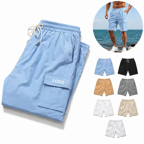 Men's Cotton Linen Cargo Shorts Straight Leg