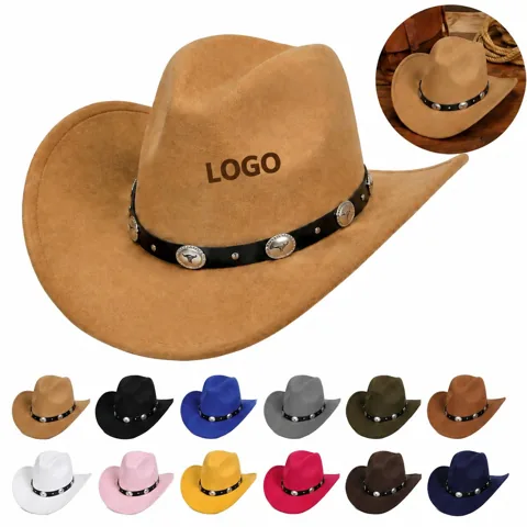 Cowboy Hat with Belt Buckle Decoration for Outdoor Party