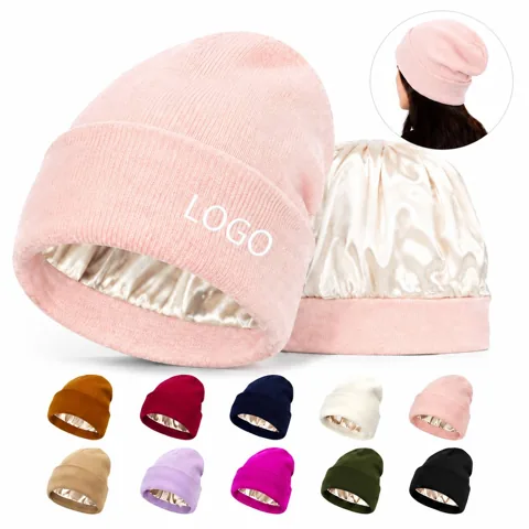 Unisex Winter Beanie with Satin Lining for Hair Care