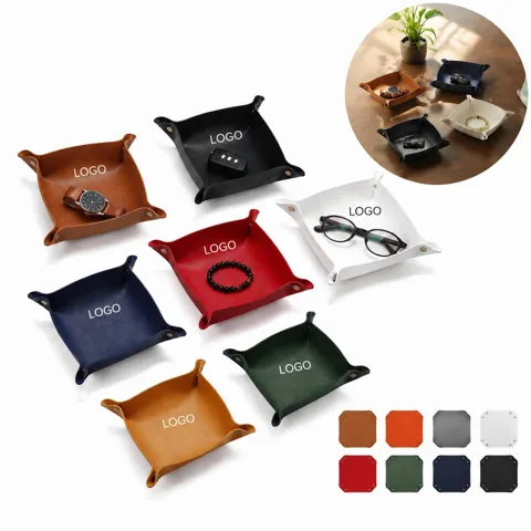Faux Leather Snap Corner Jewelry Storage Tray