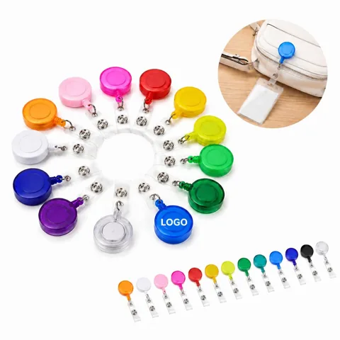 Retractable Colorful Round ID Badge Reel with Metal Clip