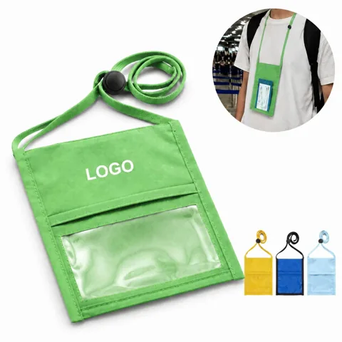 ID Card Holder Lanyard Wallet with Clear Window Zipper Pouch