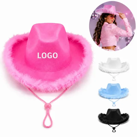 Bride Cowgirl Hat with Feather Boa for Western Party