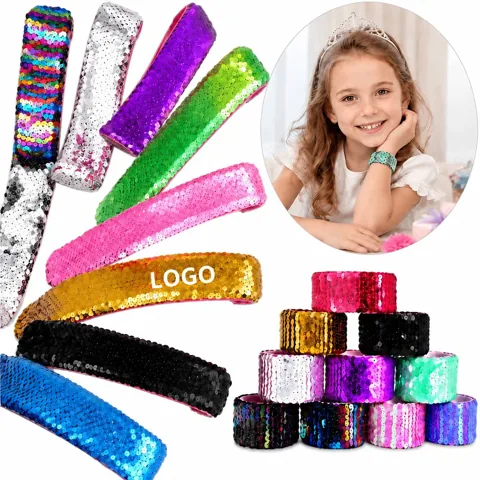 Reversible Sequin Snap Band Wristlet, Velvet Lined Two-Tone