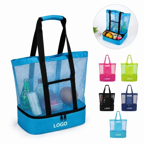 Insulated Mesh Beach Cooler Tote with Large Storage