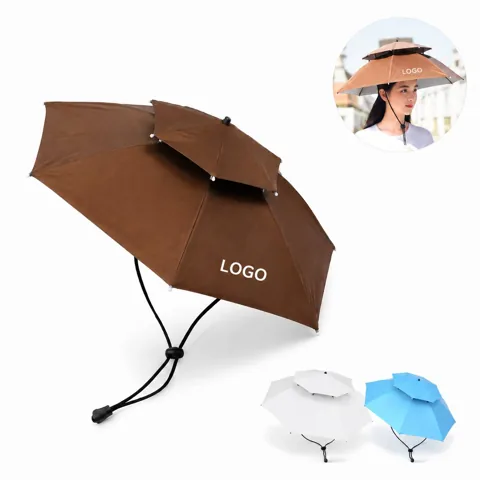 Hands Free Sun Shade Umbrella Hat with Push-Button Collapse